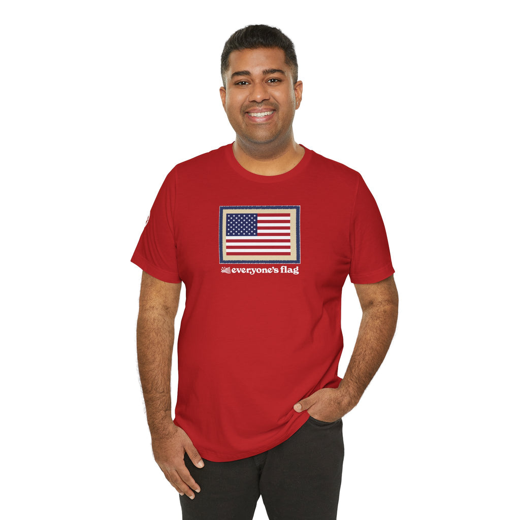 Flag Patch Unisex Jersey Short Sleeve Tee - Navy & Red