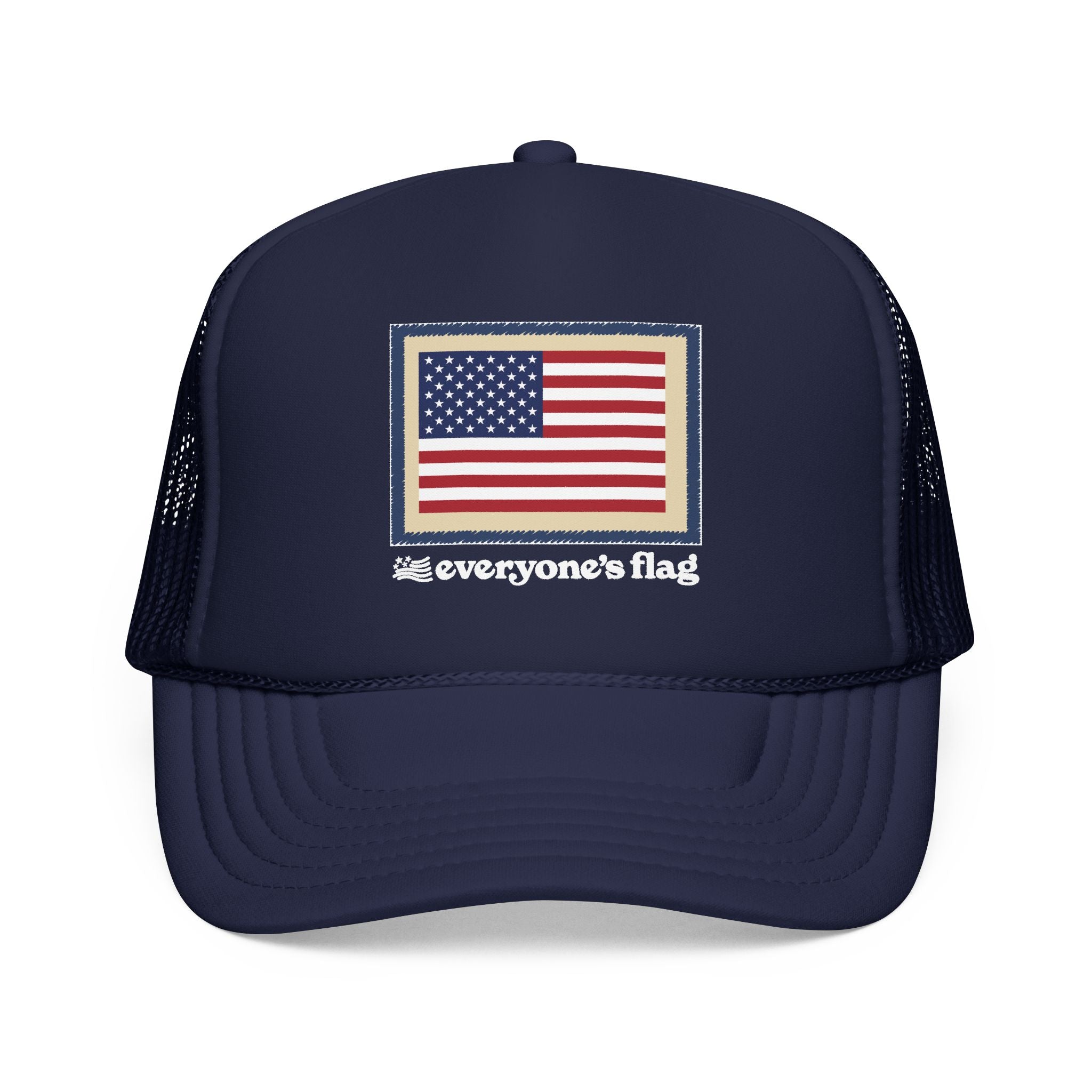 Vintage Trucker Hat: Patch Flag - Solid Navy & Red