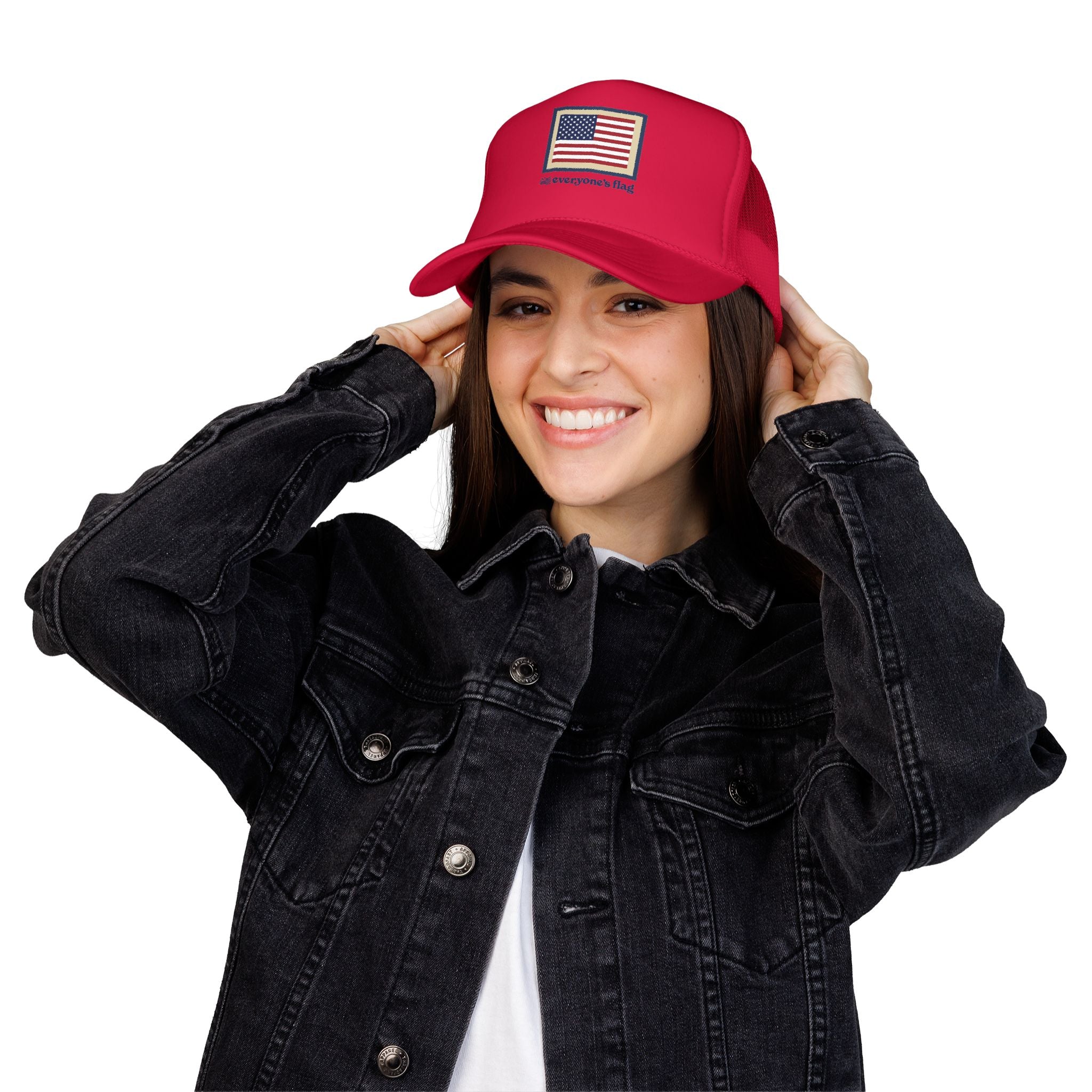 Flag Patch Trucker Hat - White & Navy
