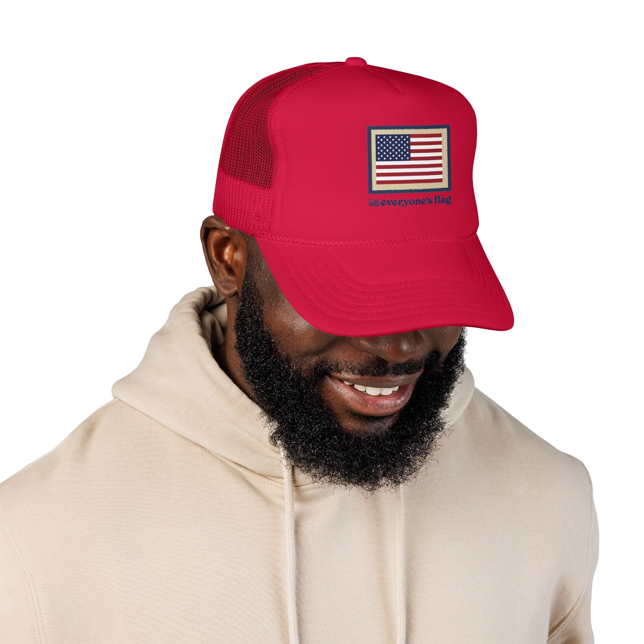 Flag Patch Trucker Hat - White & Navy