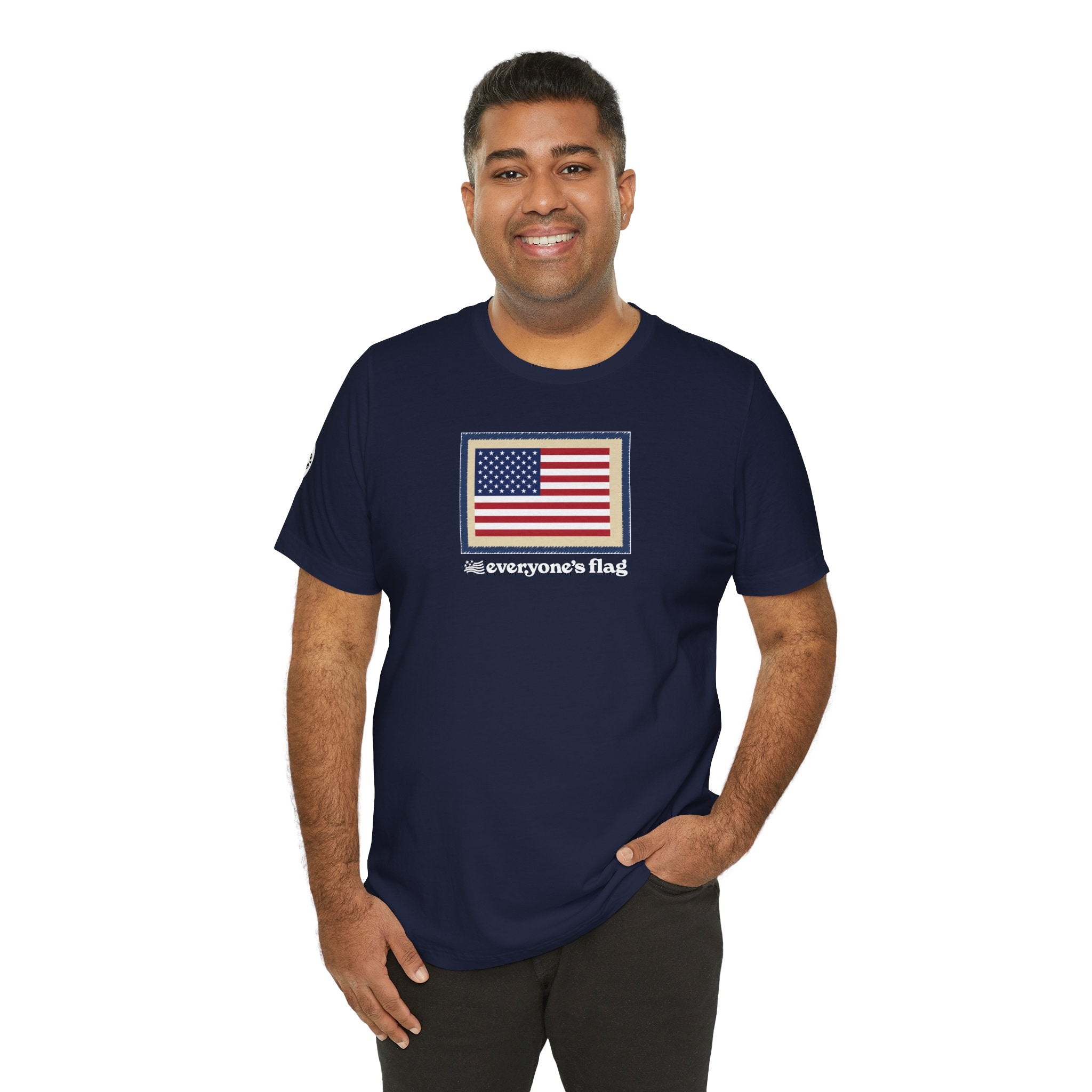 Flag Patch Unisex Jersey Short Sleeve Tee - Navy & Red