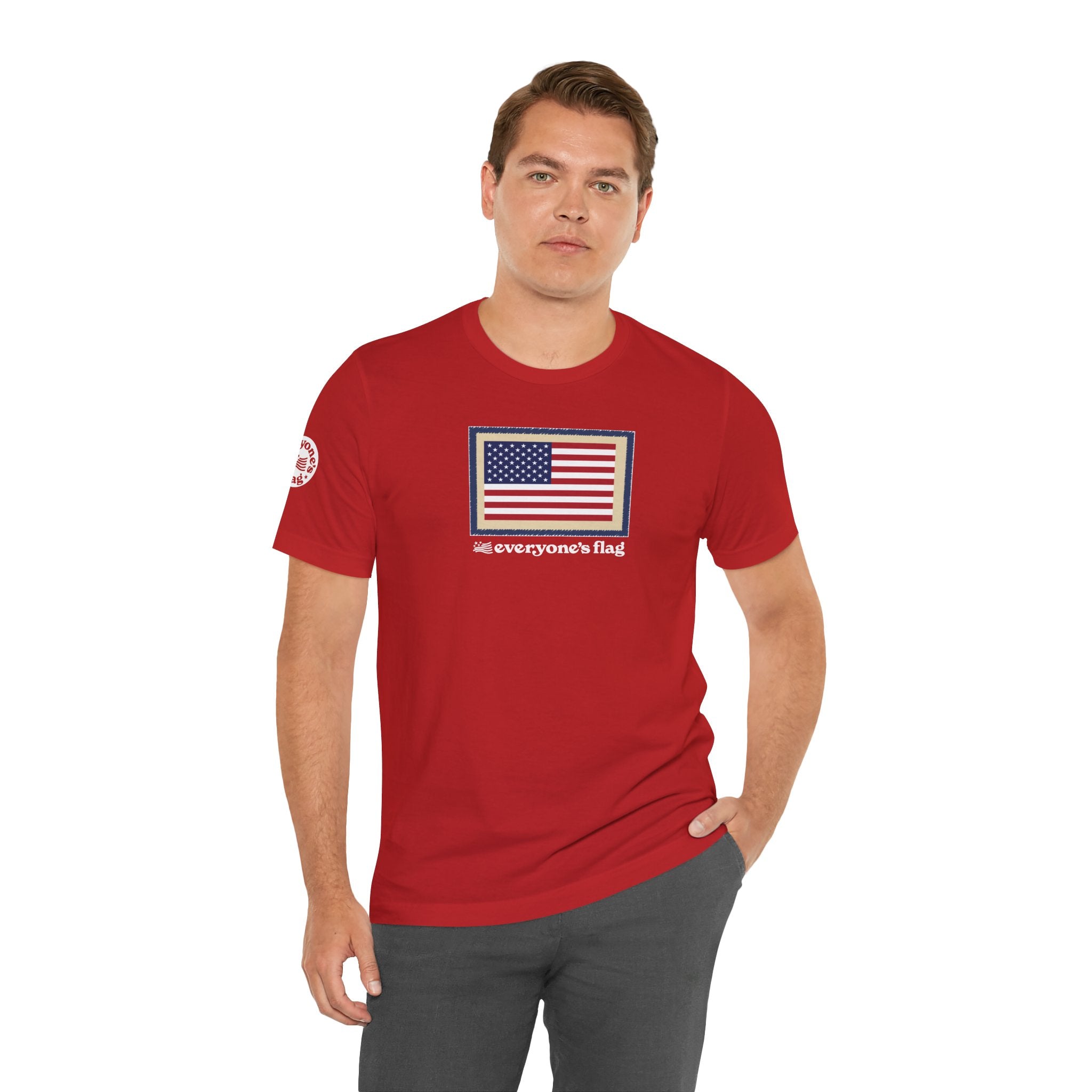 Flag Patch Unisex Jersey Short Sleeve Tee - Navy & Red