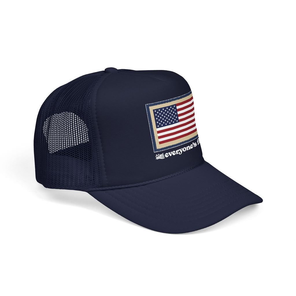 Vintage Trucker Hat: Patch Flag - Solid Navy & Red