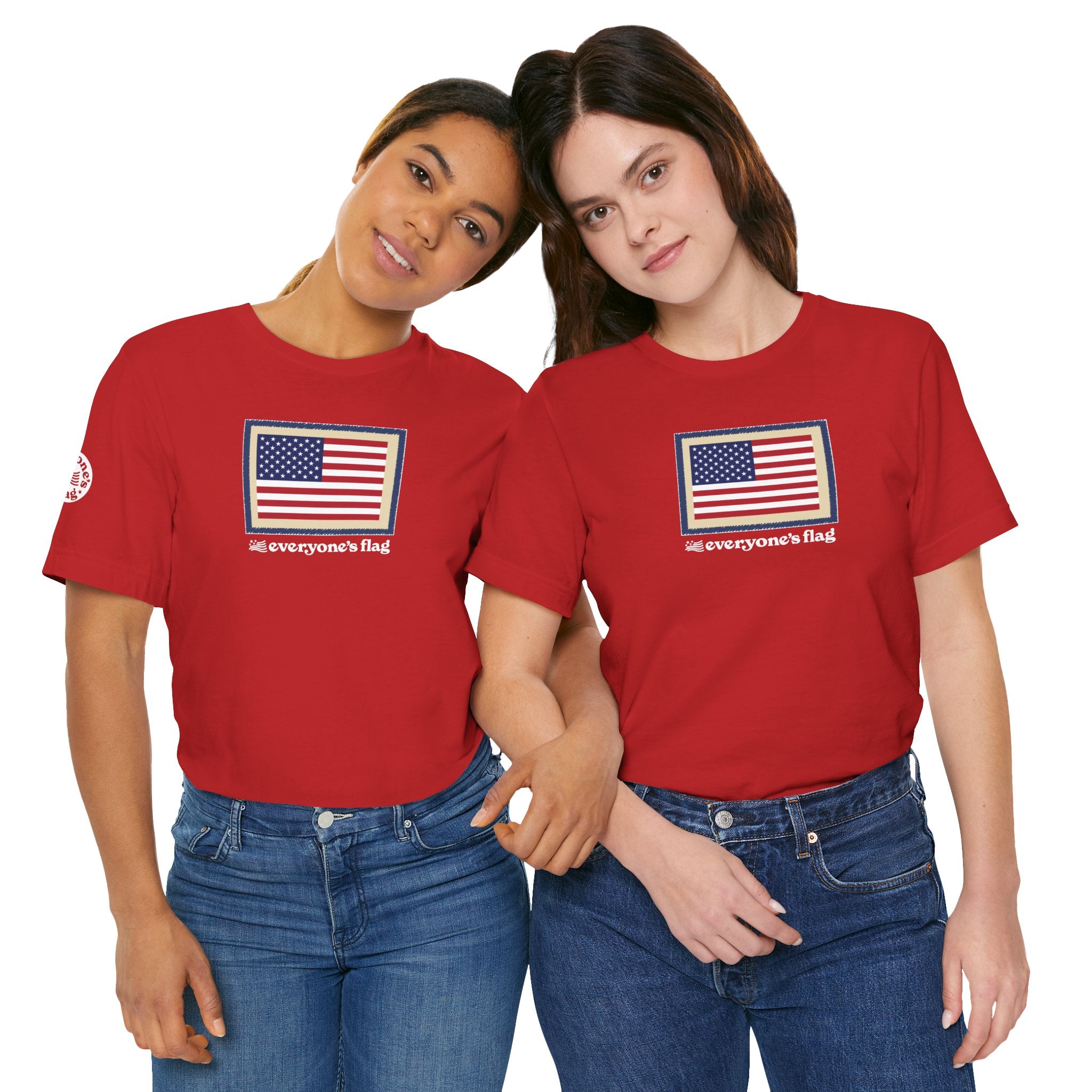 Flag Patch Unisex Jersey Short Sleeve Tee - Navy & Red