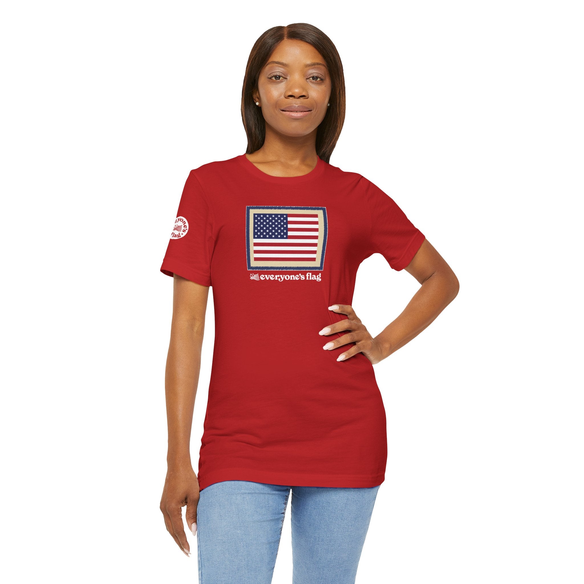 Flag Patch Unisex Jersey Short Sleeve Tee - Navy & Red
