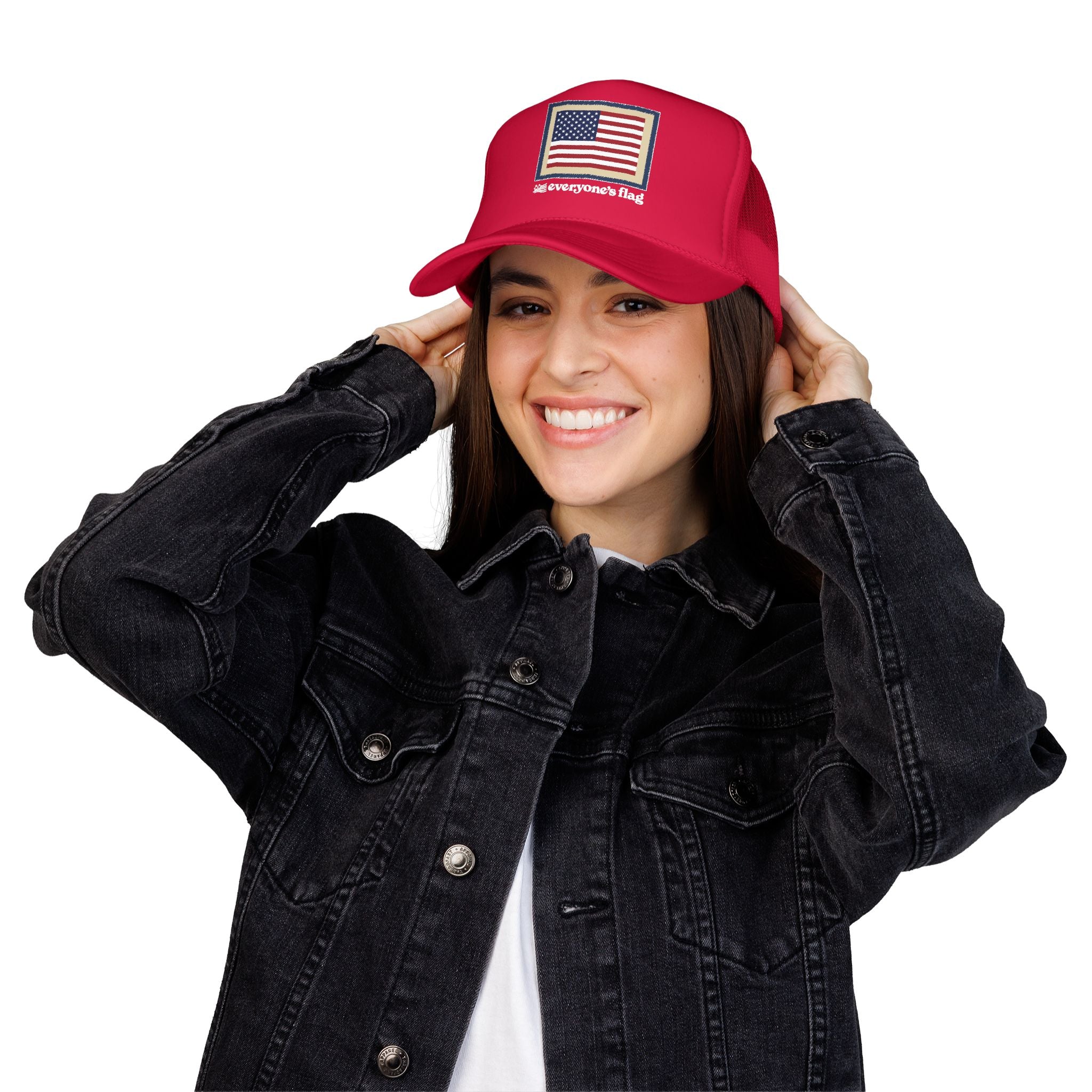 Vintage Trucker Hat: Patch Flag - Solid Navy & Red
