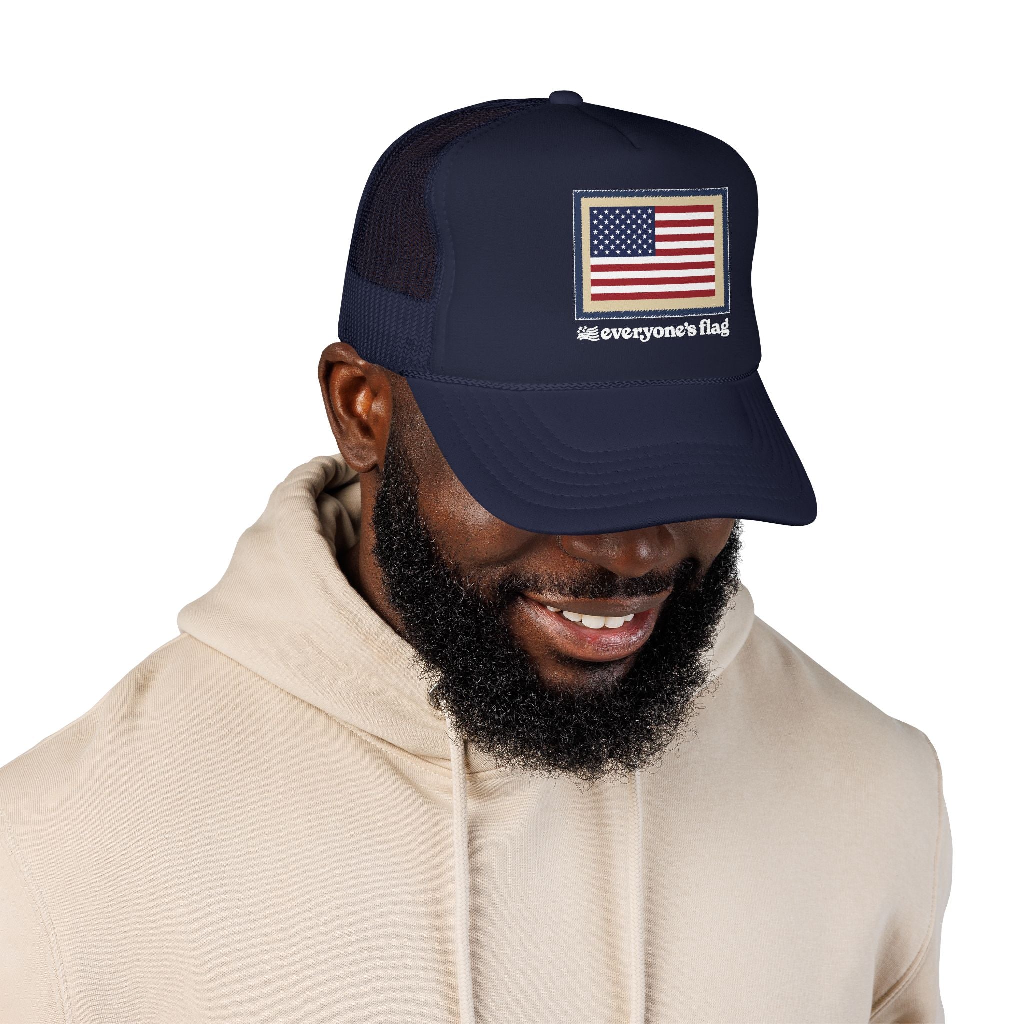 Vintage Trucker Hat: Patch Flag - Solid Navy & Red