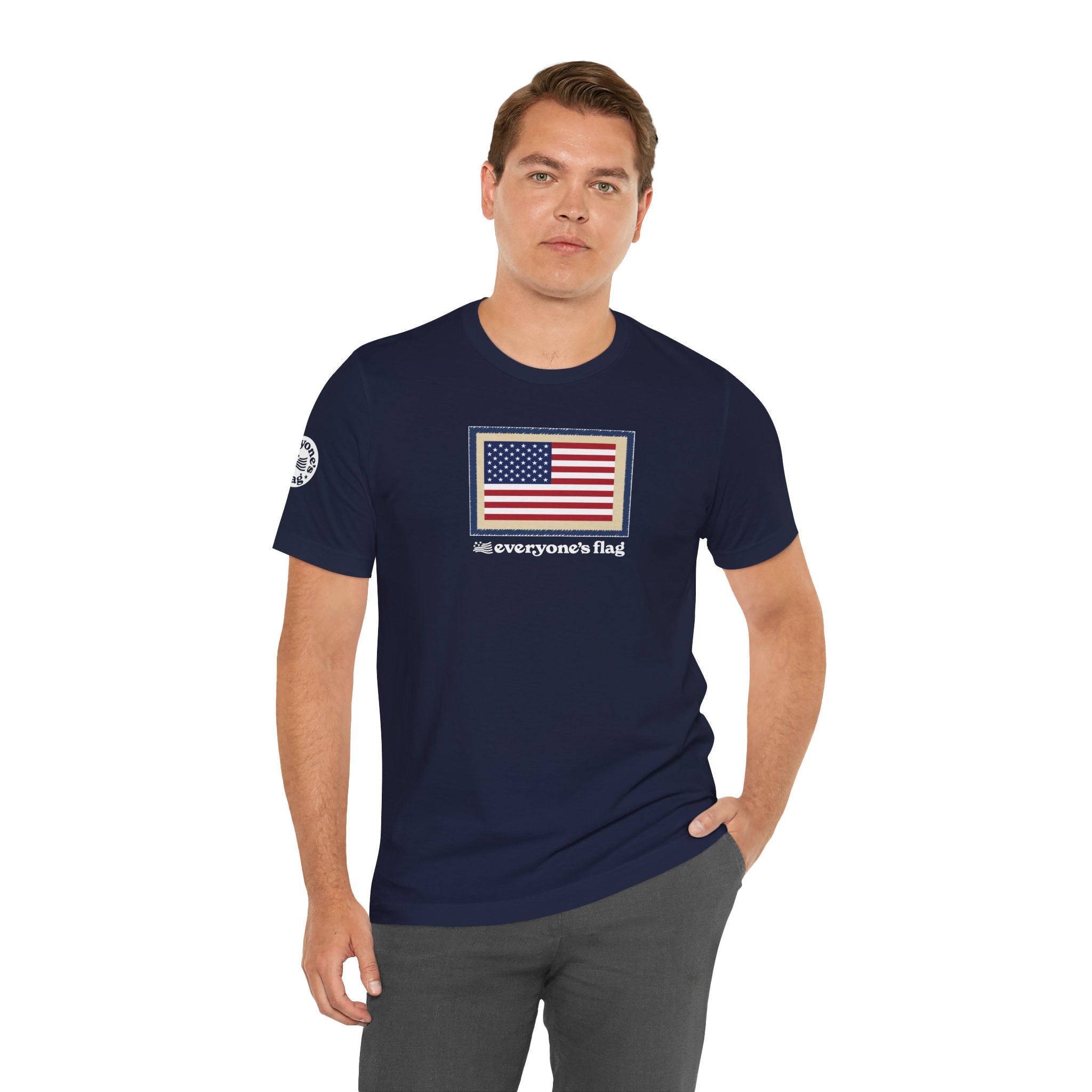 Flag Patch Unisex Jersey Short Sleeve Tee - Navy & Red