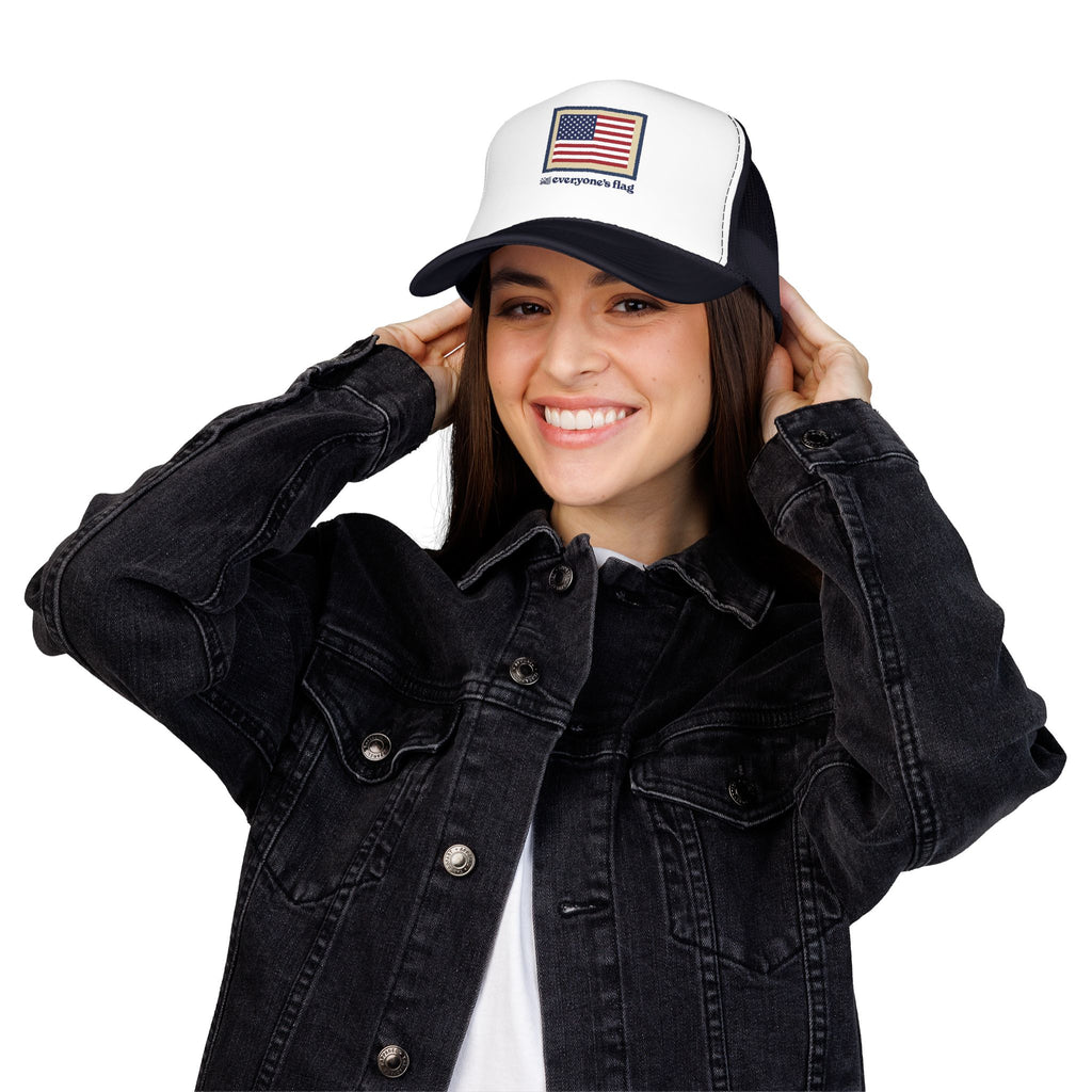 Flag Patch Trucker Hat - White & Navy