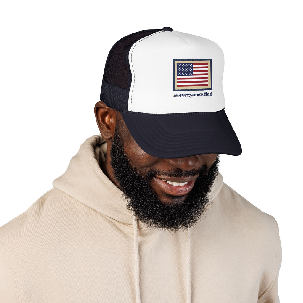 Flag Patch Trucker Hat - White & Navy