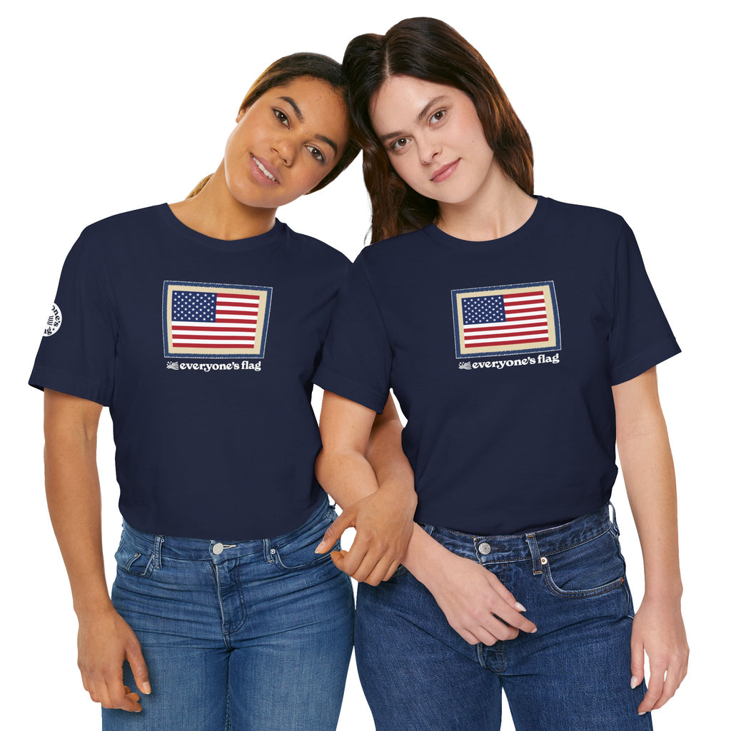 Flag Patch Unisex Jersey Short Sleeve Tee - Navy & Red