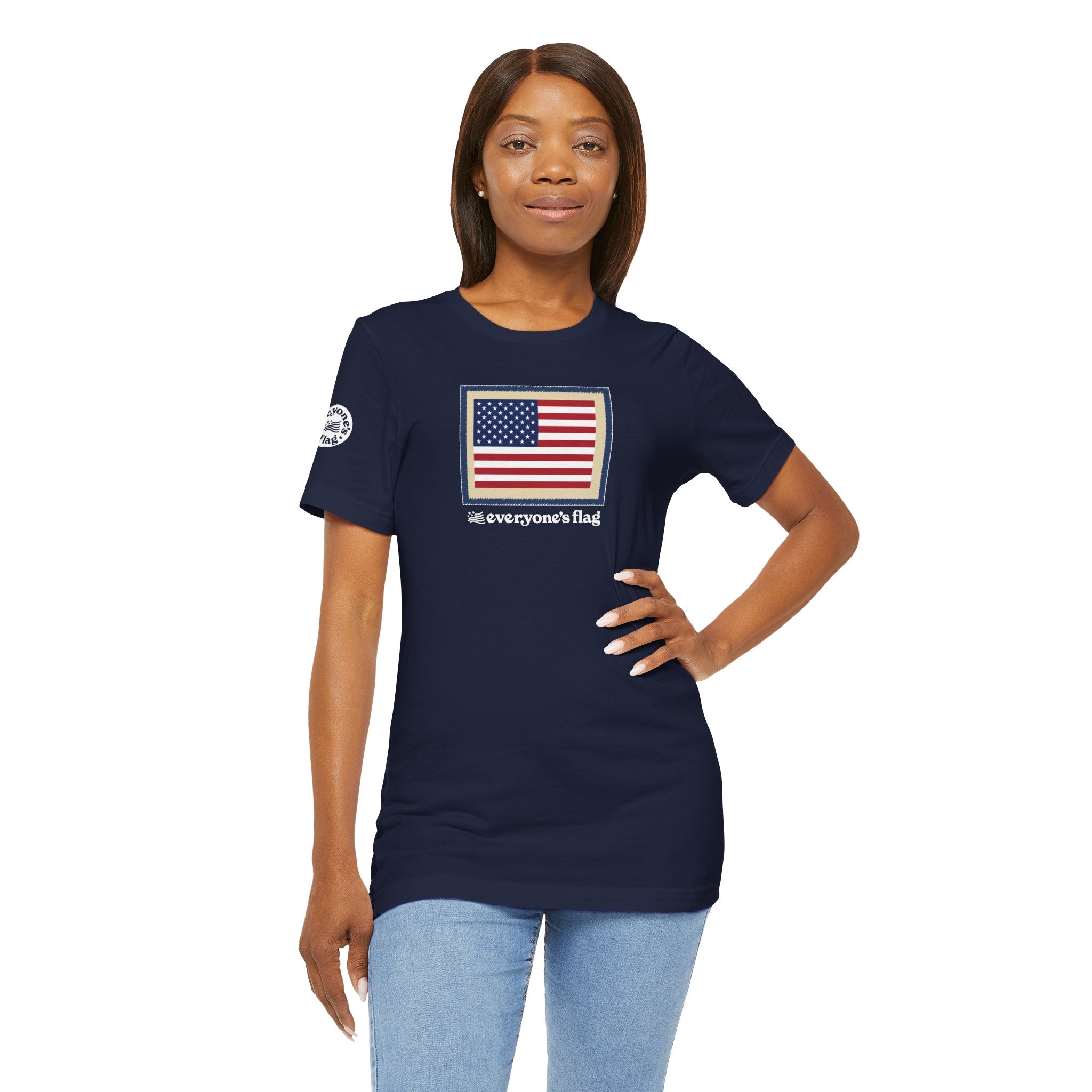 Flag Patch Unisex Jersey Short Sleeve Tee - Navy & Red